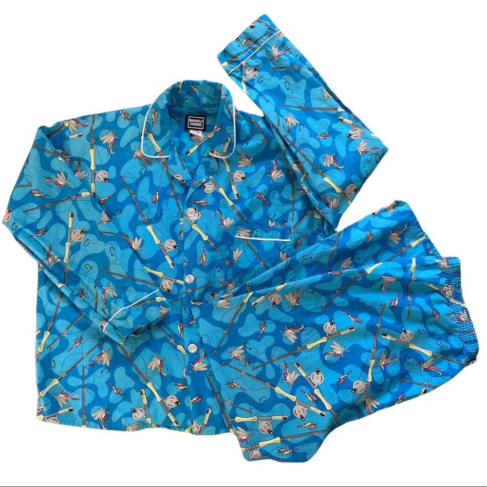 Briefly Stated Men’s XL Glow In The Dark Fishing Rods and Flies Pajamas